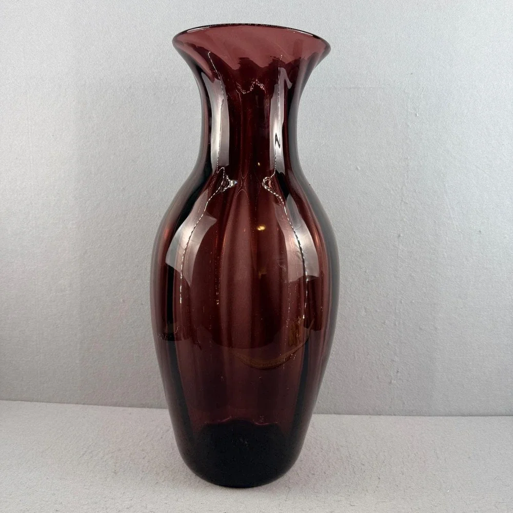 Vintage Blenko 9313 Amethyst Optic Architectural Floor Vase MCM 22